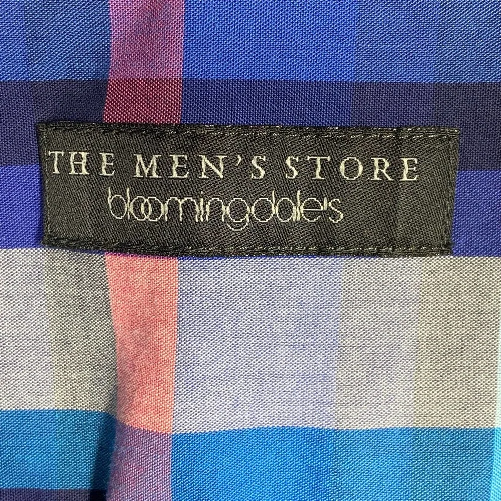 Bloomingdales Mens Store Checkered Button Down Shirt 100% Cotton Blue Gray Large - Picture 4 of 4